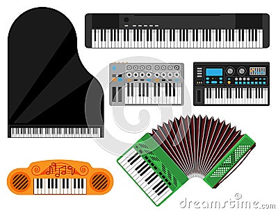 Keyboard musical instruments vector classical piano melody studio acoustic shiny musician equipment electronic sound Vector Illustration