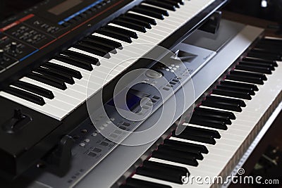 Keyboard piano electronic organ close-up. Modern music Stock Photo