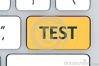Keyboard with test button. Computer white keyboard with test but Stock Photo