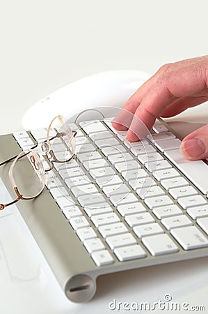 Keyboard White with Hand Stock Photo