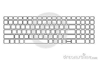 Keyboard white silhouette pattern, template. Computer vector Isolated. Black version. Top View Vector Illustration