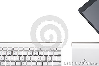 Keyboardm trackpad and tablet isolated on a white background Stock Photo