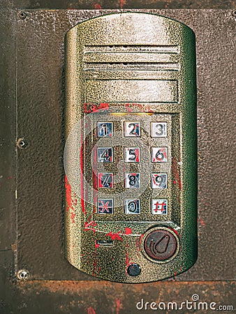 Keybord of door bell phone. Secure access system. Close-up Stock Photo