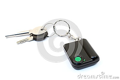 Keychain with button for calling security. Button for fast mobile help. Stock Photo