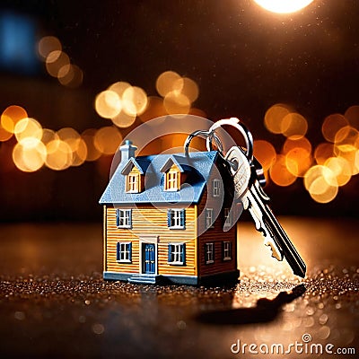 Keychain in the shape of a house, showing home property ownership Stock Photo