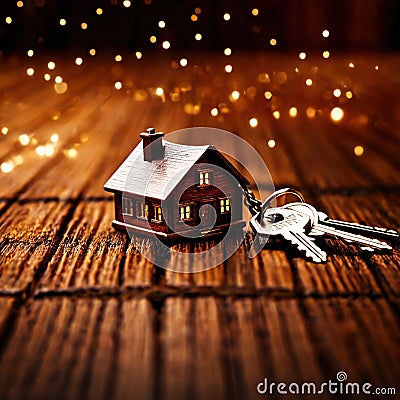 Keychain in the shape of a house, showing home property ownership Stock Photo