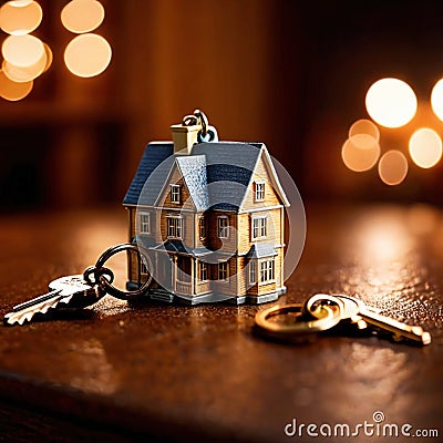 Keychain in the shape of a house, showing home property ownership Stock Photo