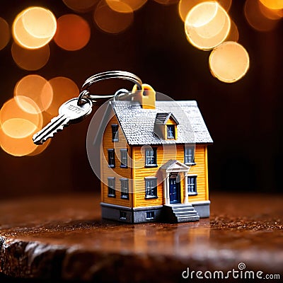 Keychain in the shape of a house, showing home property ownership Stock Photo