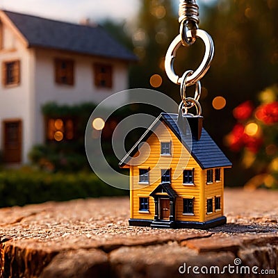 Keychain in the shape of a house, showing home property ownership Stock Photo