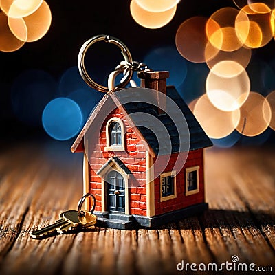 Keychain in the shape of a house, showing home property ownership Stock Photo