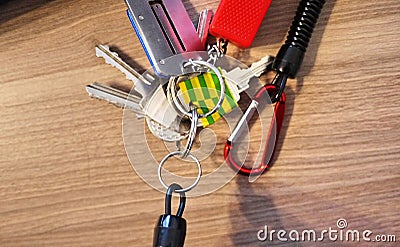 Keychain with various tools for men. Stock Photo