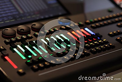 keys and faders on the lighting control console Stock Photo