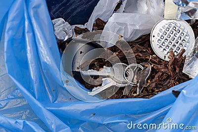 Keys found in rubbish Stock Photo