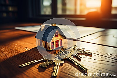 Keys on house doors represent new homes, real estate investments Stock Photo