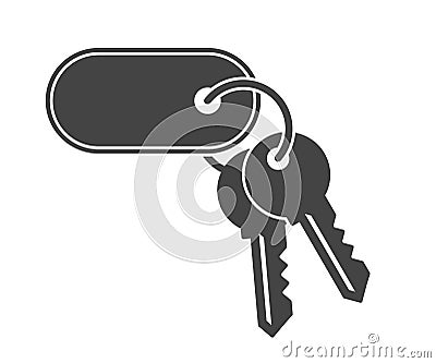 Keys icon. Two keys on a ring with a key fob. Empty space on the keychain for your text. Vector Illustration