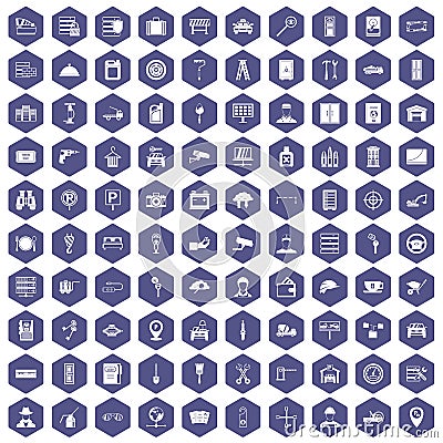100 keys icons hexagon purple Vector Illustration