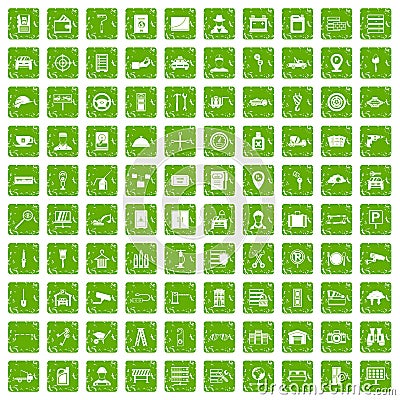 100 keys icons set grunge green Vector Illustration