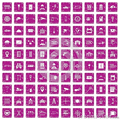 100 keys icons set grunge pink Vector Illustration