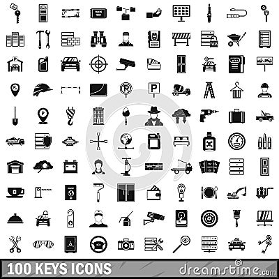 100 keys icons set, simple style Vector Illustration