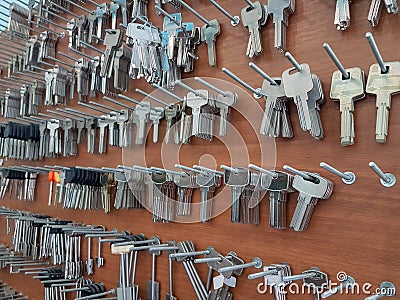 Keys locksmith shelve many types Stock Photo