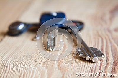 Keys Ring Bunch On Wood Texture Background Stock Photo