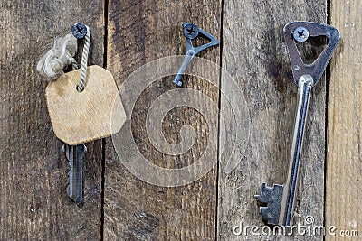 Keys to the front door of the house. Various accessories needed Stock Photo