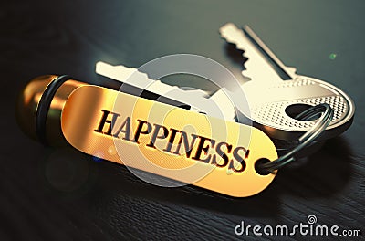 Keys to Happiness. Concept on Golden Keychain. Stock Photo