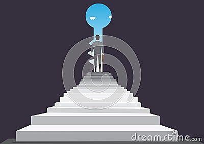 Keys to success or stepping into new opportunities, business daring or challenges, looking outside ideas, brave businessman Vector Illustration