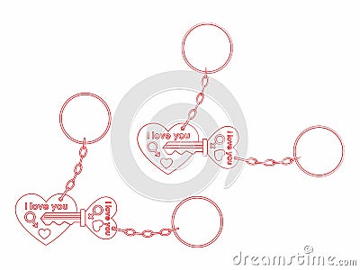 Keys for your heart outline only and chain Vector Illustration