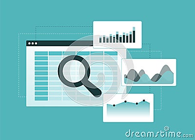 Keyword Analysis - refining seo search terms for relevance and profitability. SEO keyword research strategies - analysis Vector Illustration
