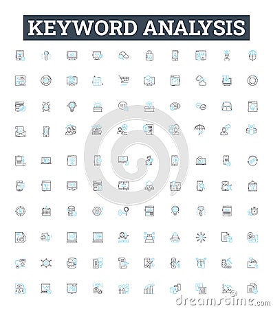 Keyword analysis vector line icons set. Keyword, Analysis, Research, Strategies, Targeting, Optimization, Ranking Vector Illustration
