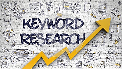 Keyword Research Drawn on White Brickwall. 3d. Stock Photo