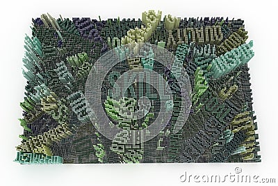 Keyword of Skill. Colorful 3D rendering. Abstract shape composition, geometric structure block. Wallpaper for graphic design. Stock Photo