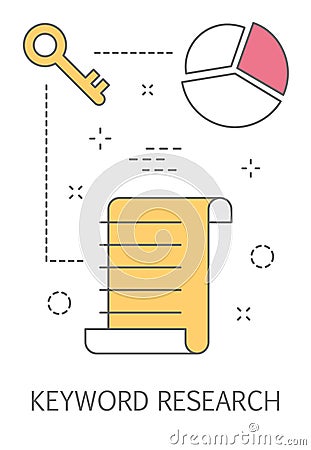 Keywording or keyword research process for SEO. Vector Illustration