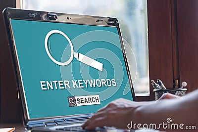 Keywords search concept on a laptop screen Stock Photo