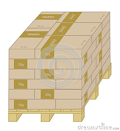 35kg sand construction bags on wooden pallet - Masonry - Works construction and DIY Stock Photo