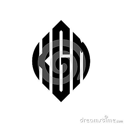 KGM circle letter logo design with circle and ellipse shape. KGM ellipse letters with typographic style. The three initials form a Vector Illustration