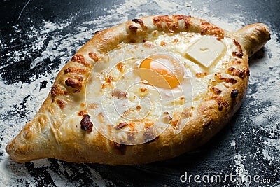 Khachapuri adjara georgian cuisine baked bread Stock Photo