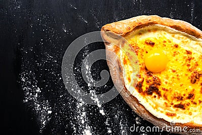 Khachapuri adjara traditional Georgian cuisine meal. Stock Photo