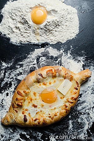 Khachapuri adjara georgian cuisine baked bread Stock Photo