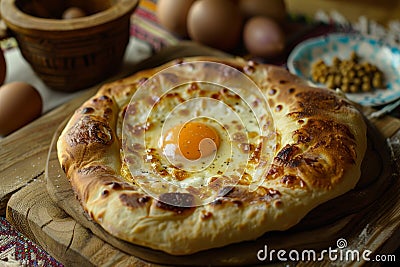 Khachapuri, Georgian cheese-filled bread, delicious and savory. Stock Photo