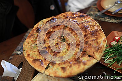 Khachapuri with greens Stock Photo