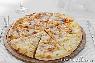 Khachapuri pie with cheese round Stock Photo
