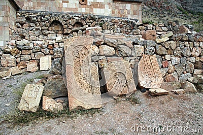 Khachkar in the Noravank 13th-century Armenian monastery. Stock Photo