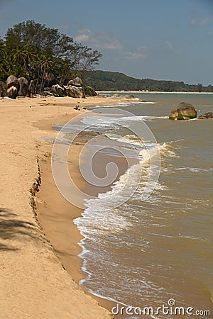 Khae Khae Beach has large granite rocks and a fine sand beach. Stock Photo