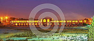 Khaju bridge in bright lights, Isfahan, Iran Stock Photo