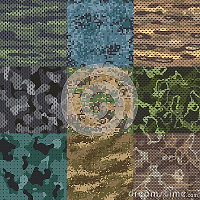 Khaki texture. Camouflage fabric seamless patterns, military clothes textures and army print vector pattern background Vector Illustration