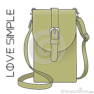 Khaki women's bag isolated on white photo-realistic vector illustration, small fashion shooulderbag. Vector Illustration