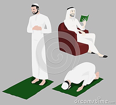 Khaliji Men Doing Religious Rituals Vector Illustration