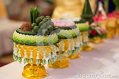 The Khan Maak Procession in Traditional Thai Wedding Ceremony Stock Photo